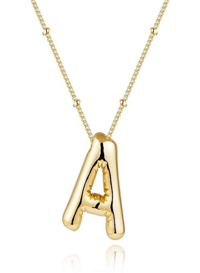 Inerney Gold Bubble Letter Necklace Initial Necklaces for Women, Chunky 14K Plated Balloon Initials, Trendy Charm Non Tarnish Custom Name A Pendant Jewelry Gifts for Mom - Image 1